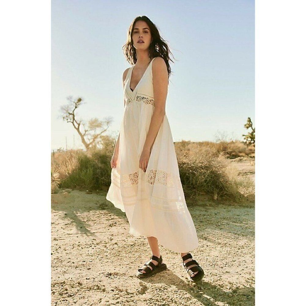 NEW FREE PEOPLE CARLA LACE MAXI DRESS EMBROIDERED TIERED MAXI IVORY - Picture 7 of 7